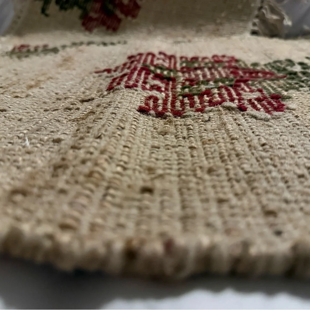 Two New Pottery Barn Retired Floral Kilim Mat with Fringe, 18 X 22”